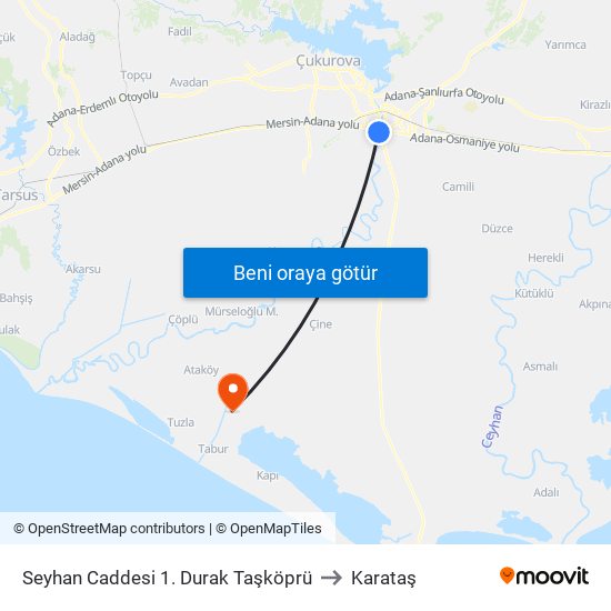 Seyhan Caddesi 1. Durak Taşköprü to Karataş map