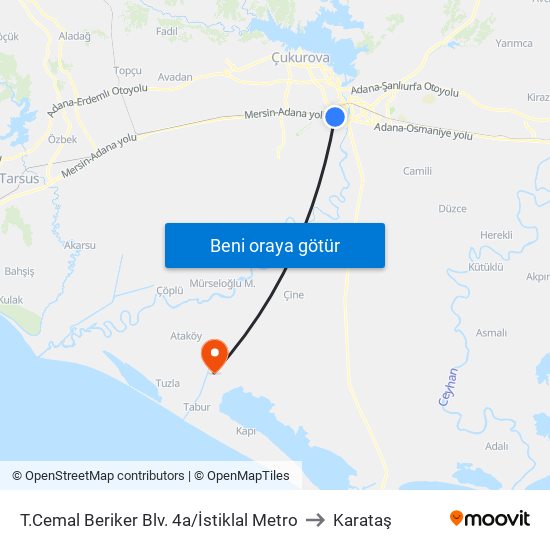 T.Cemal Beriker Blv. 4a/İstiklal Metro to Karataş map