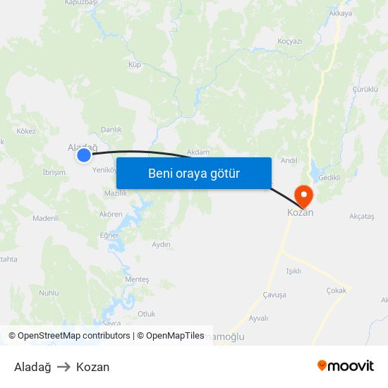 Aladağ to Kozan map