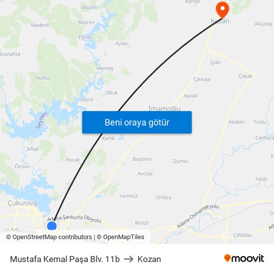 Mustafa Kemal Paşa Blv. 11b to Kozan map