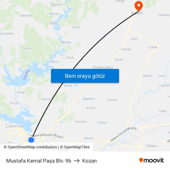 Mustafa Kemal Paşa Blv. 9b to Kozan map