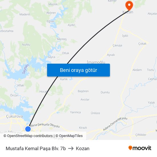 Mustafa Kemal Paşa Blv. 7b to Kozan map