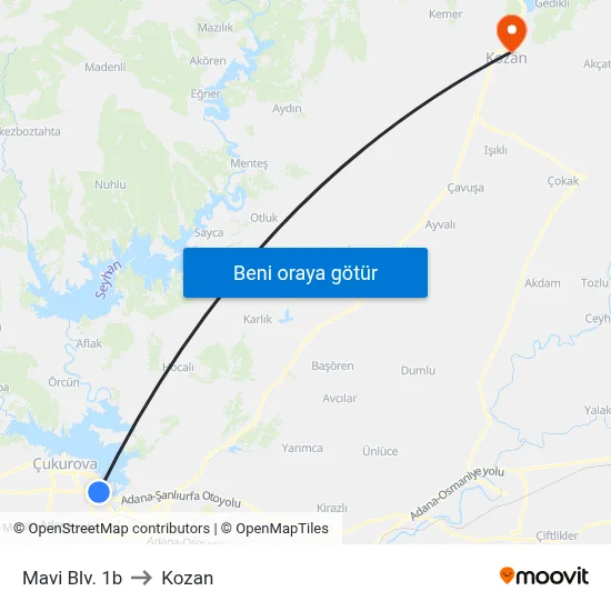 Mavi Blv. 1b to Kozan map
