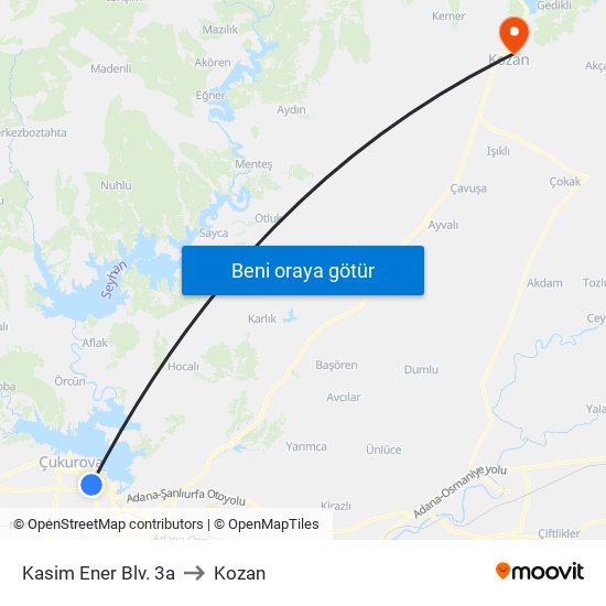 Kasim Ener Blv. 3a to Kozan map