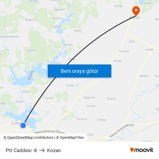 Ptt Caddesi -8 to Kozan map