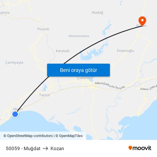 50059 - Muğdat to Kozan map