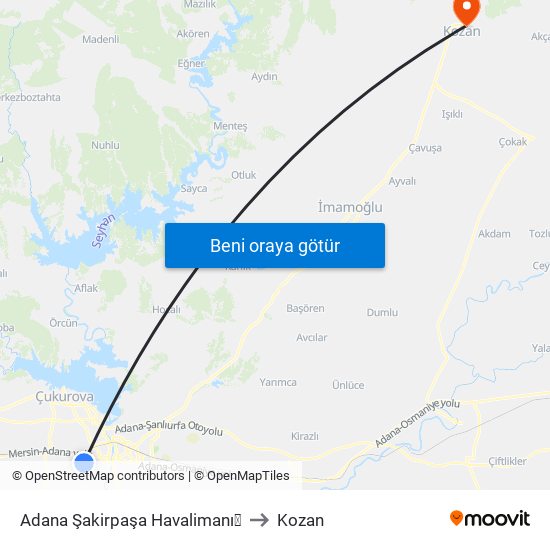 Adana Şakirpaşa Havalimanı✈ to Kozan map