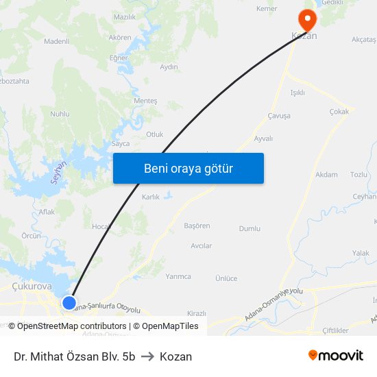 Dr. Mithat Özsan Blv. 5b to Kozan map