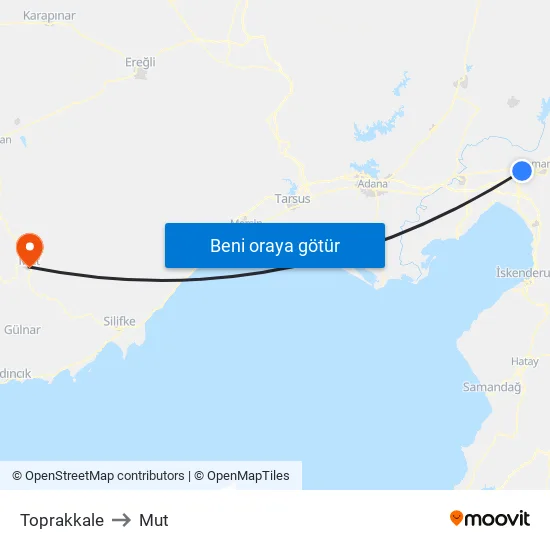 Toprakkale to Mut map