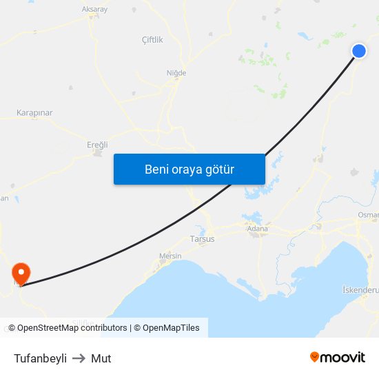 Tufanbeyli to Mut map