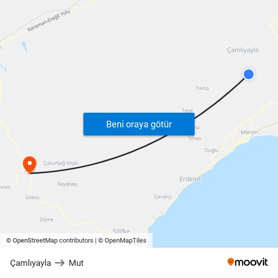 Çamlıyayla to Mut map