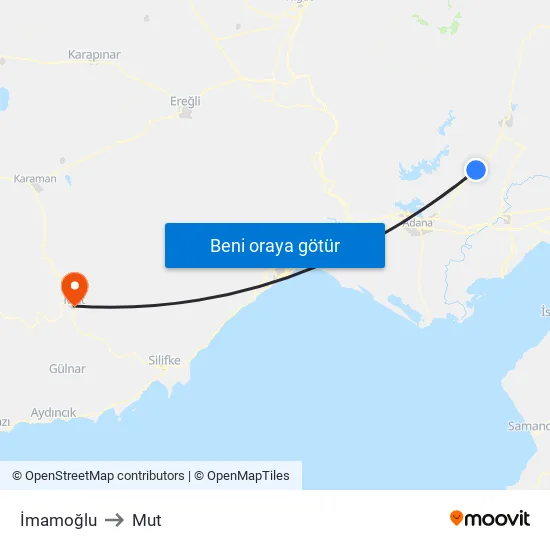 İmamoğlu to Mut map