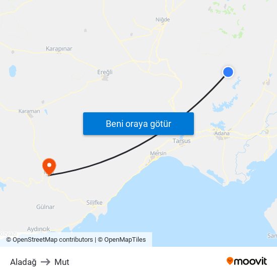 Aladağ to Mut map