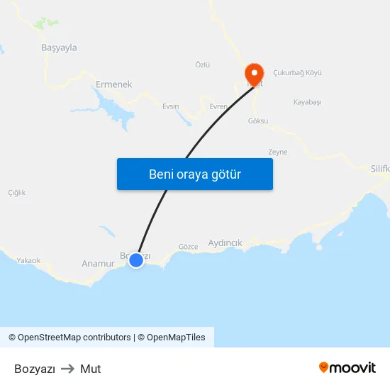 Bozyazı to Mut map