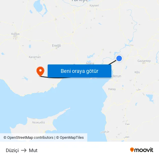 Düziçi to Mut map