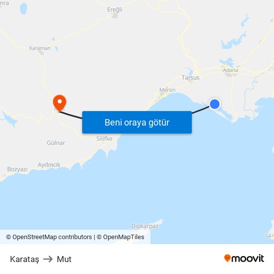 Karataş to Mut map