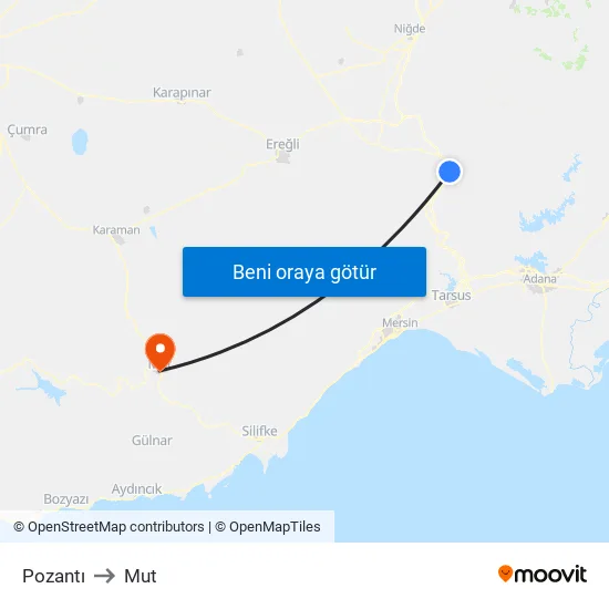 Pozantı to Mut map