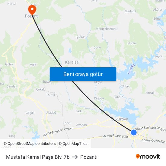 Mustafa Kemal Paşa Blv. 7b to Pozantı map