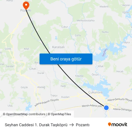 Seyhan Caddesi 1. Durak Taşköprü to Pozantı map