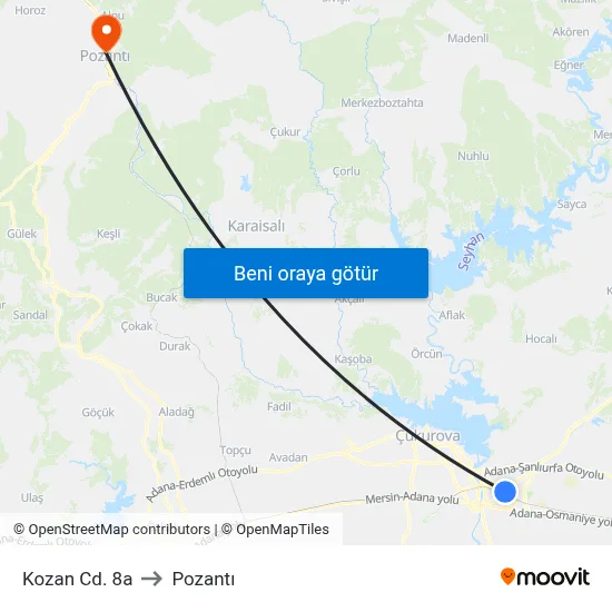 Kozan Cd. 8a to Pozantı map