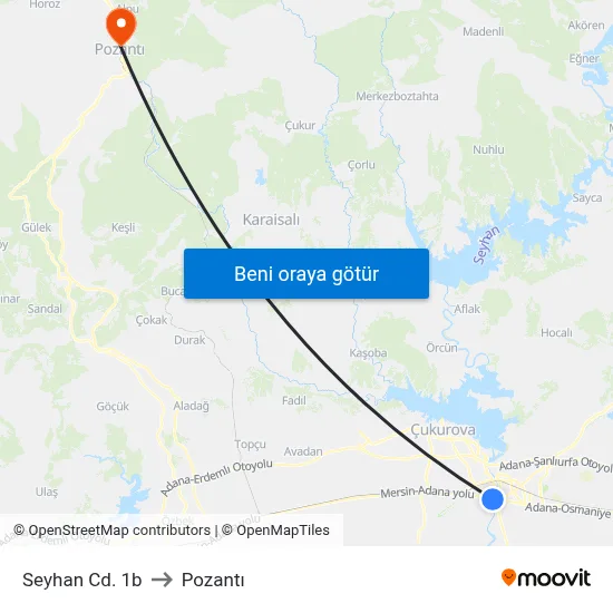 Seyhan Cd. 1b to Pozantı map