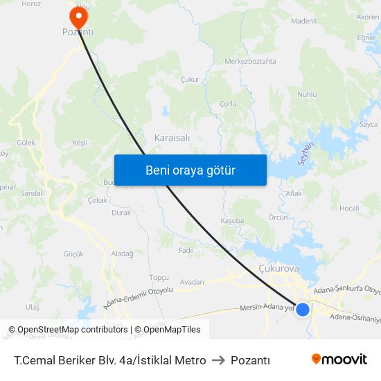 T.Cemal Beriker Blv. 4a/İstiklal Metro to Pozantı map