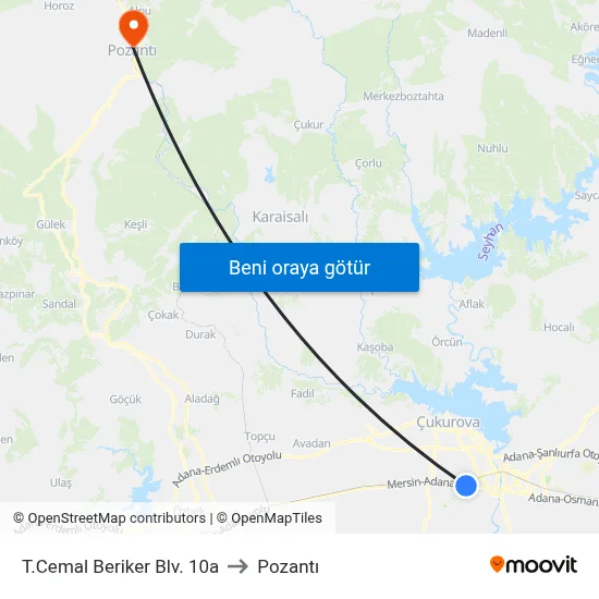 T.Cemal Beriker Blv. 10a to Pozantı map
