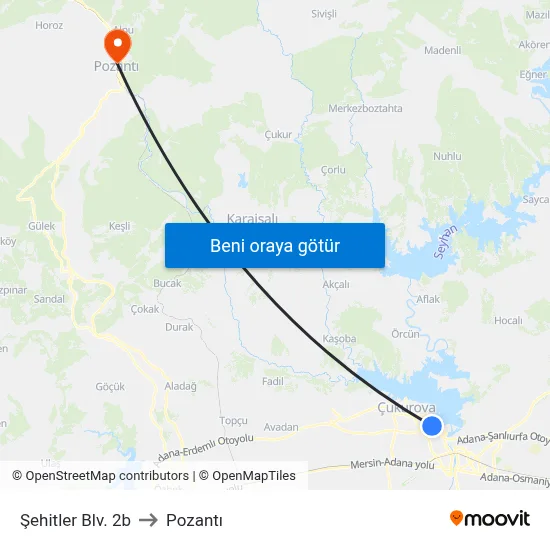 Şehitler Blv. 2b to Pozantı map