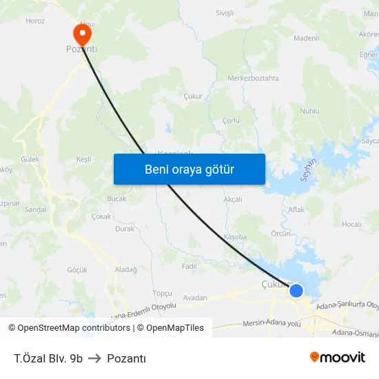 T.Özal Blv. 9b to Pozantı map