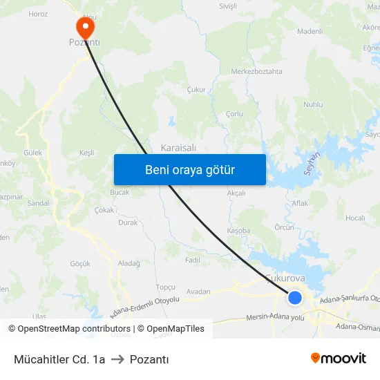 Mücahitler Cd. 1a to Pozantı map