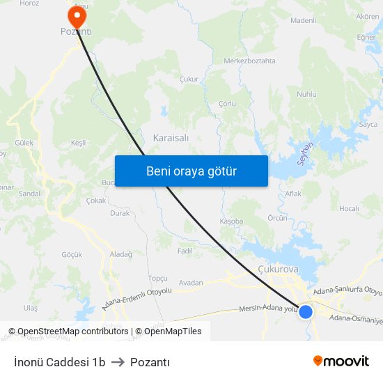 İnonü Caddesi 1b to Pozantı map