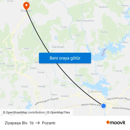 Ziyapaşa Blv. 1b to Pozantı map