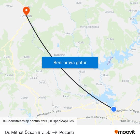 Dr. Mithat Özsan Blv. 5b to Pozantı map