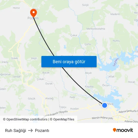 Ruh Sağliği to Pozantı map