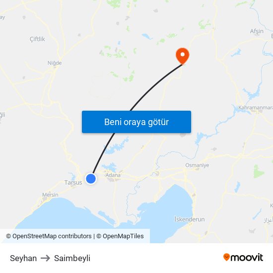 Seyhan to Saimbeyli map