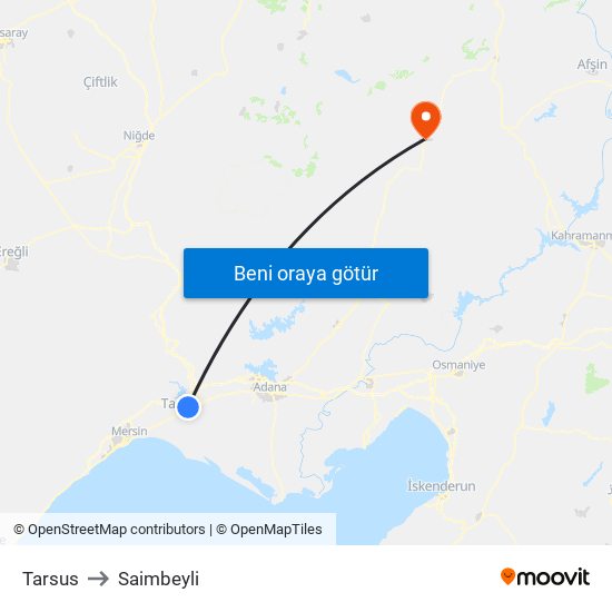 Tarsus to Saimbeyli map
