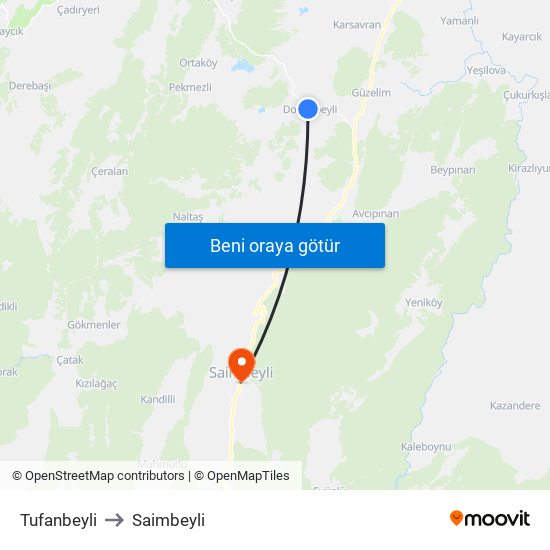 Tufanbeyli to Saimbeyli map
