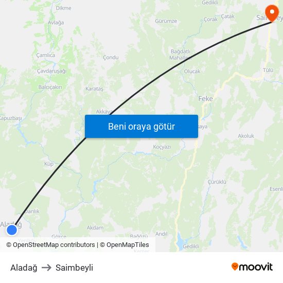 Aladağ to Saimbeyli map