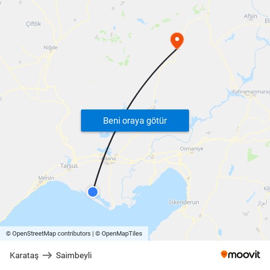 Karataş to Saimbeyli map