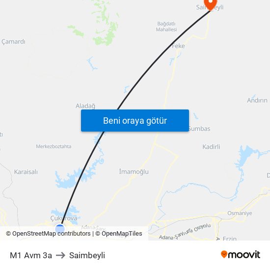 M1 Avm 3a to Saimbeyli map