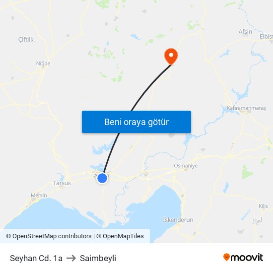 Seyhan Cd. 1a to Saimbeyli map