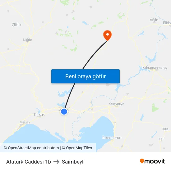 Atatürk Caddesi 1b to Saimbeyli map