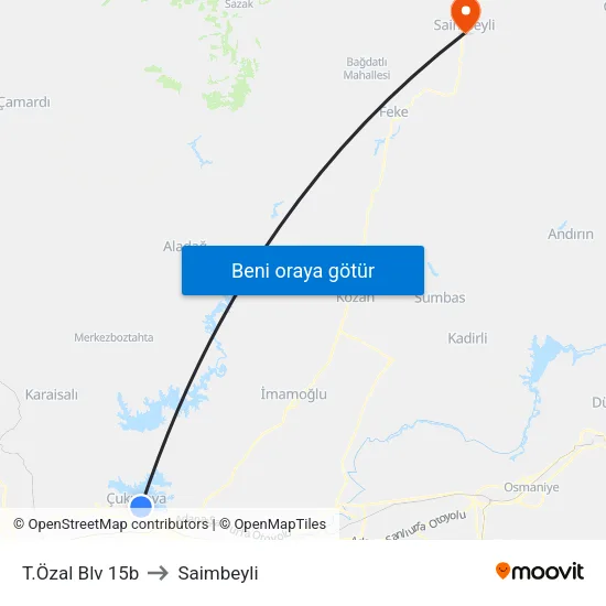 T.Özal Blv 15b to Saimbeyli map