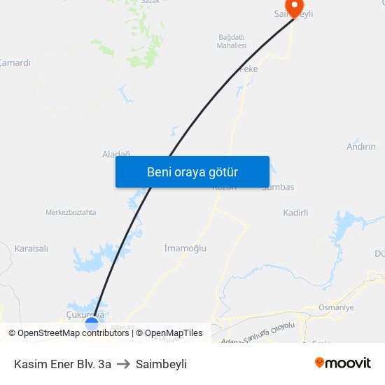 Kasim Ener Blv. 3a to Saimbeyli map