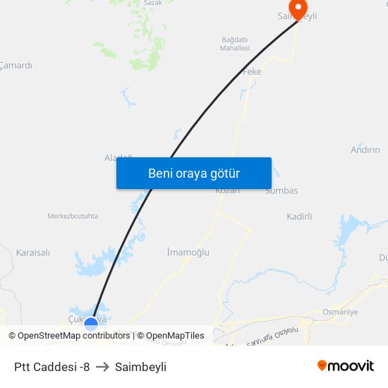 Ptt Caddesi -8 to Saimbeyli map