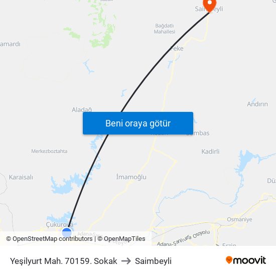 Yeşilyurt Mah. 70159. Sokak to Saimbeyli map