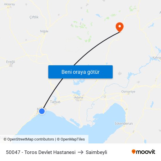 50047 - Toros Devlet Hastanesi to Saimbeyli map