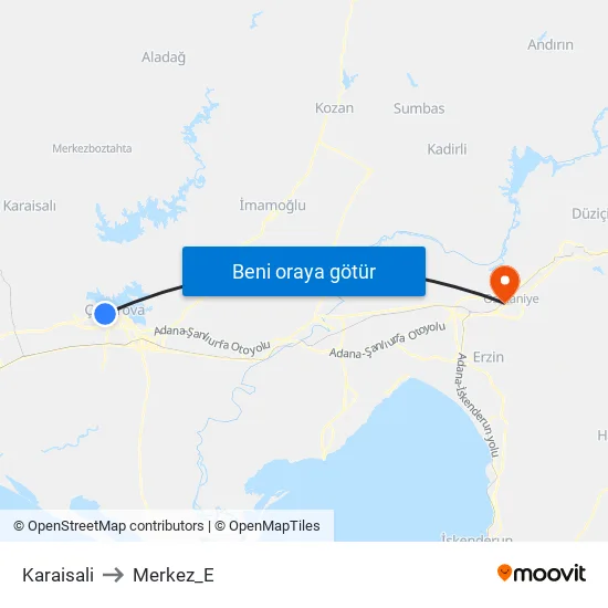 Karaisali to Merkez_E map