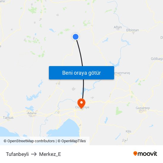 Tufanbeyli to Merkez_E map