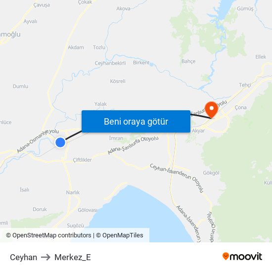 Ceyhan to Merkez_E map